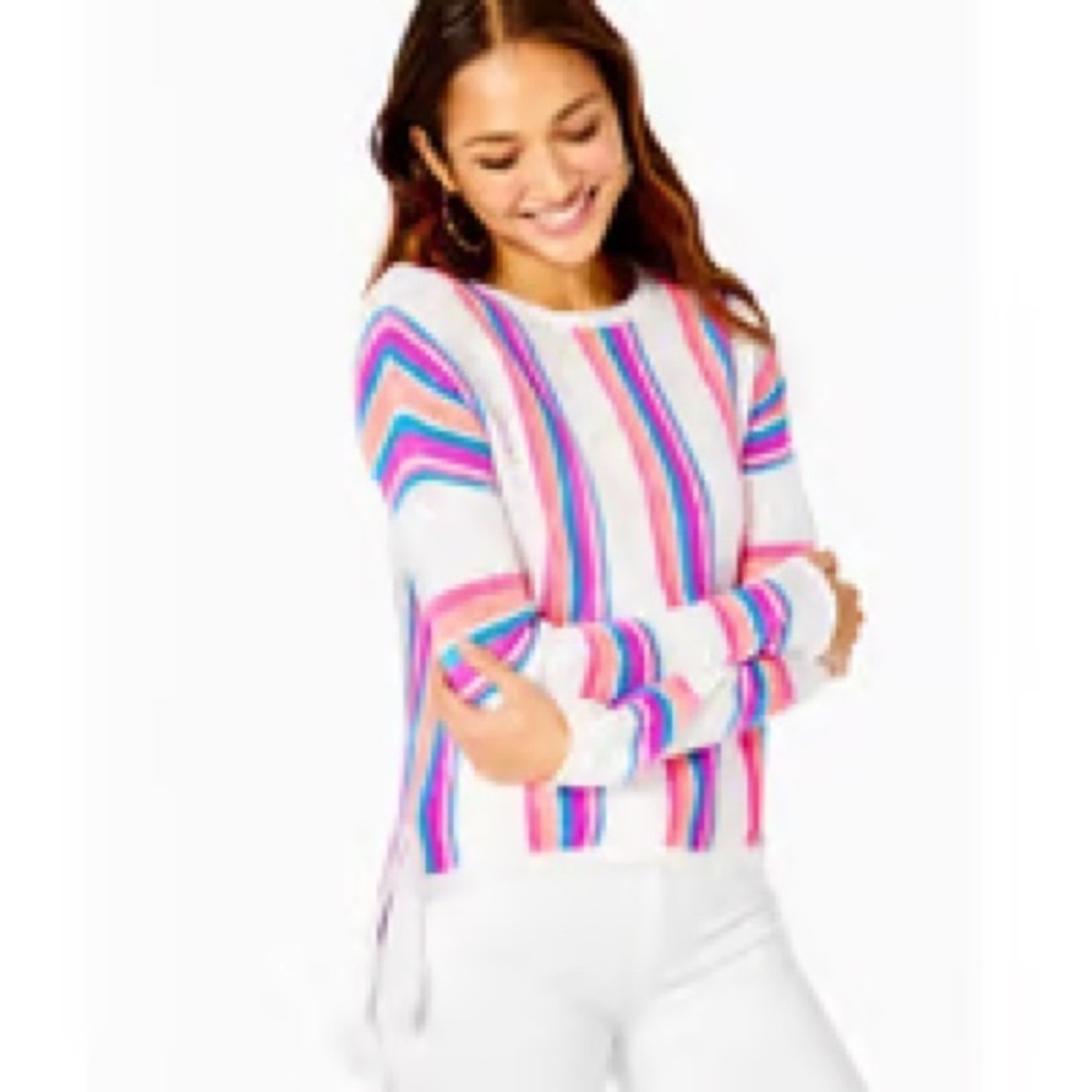 Lilly Pulitzer - Rozalia Rainbow Striped Side Vent Long Sleeve Eve Sweater S